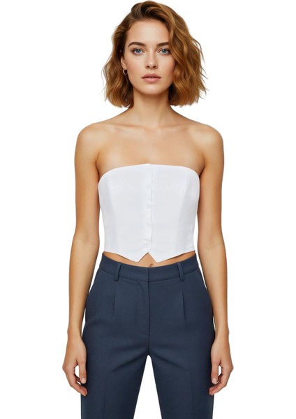 Crop Bluz Ince Askılı Straplez Dokuma Kumaş Bodycon Konforlu Kesim Günlük Kullanım Için