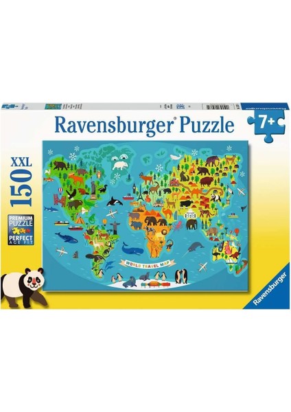 132874 150 Parçalı Puzzle Hayvanlı Harita, Renkli