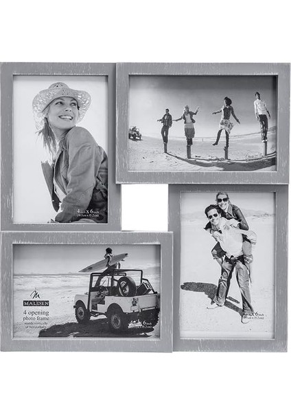 Uluslararası Tasarımlar Yapboz Duvar Kolajları Berkshire Gri Yıkama Boyutlu Duvar Kolajı Resim Çerçevesi, 4 Seçenek, 4-4x6, Gri