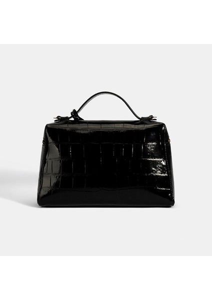 Kadın Siyah Kroko Baskılı Rugan Deri El Çantası modelleri