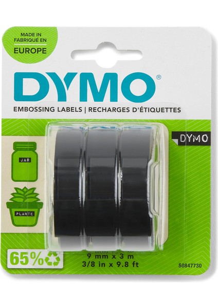 3D Plastik Kabartma Şerit (9 mm x 3 Mt), 3&apos;lü Paket, Siyah - S0847730