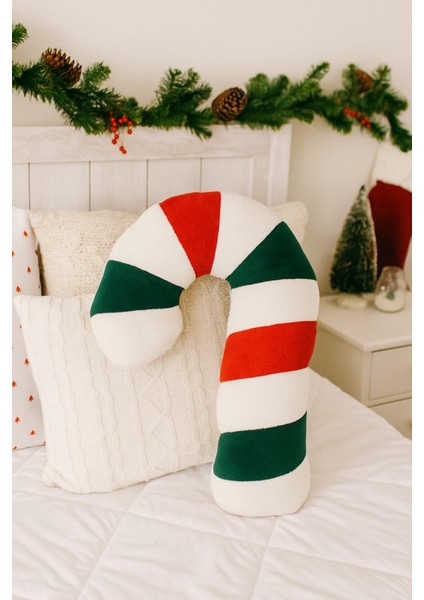 Baston Şeker Peluş Yastık, Yılbaşı Peluş Oyuncak, Yılbaşı Şeker Dekoratif Yastık 43 Cm