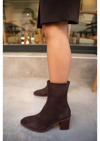 Chen Acı Kahve Süet Küt Burun Topuklu Bot indirimleri