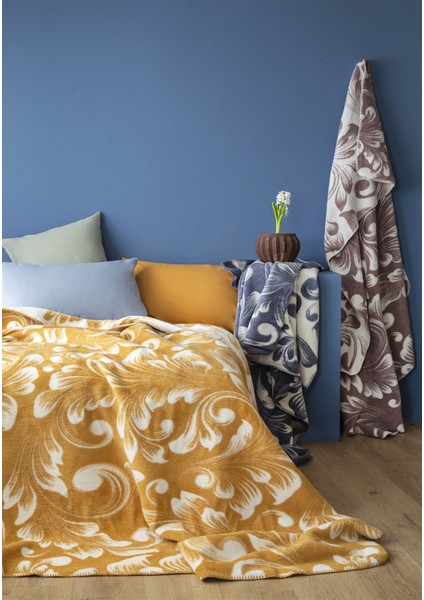 Bloom Pamuklu Battaniye Hardal Tek Kişilik 150X200 cm