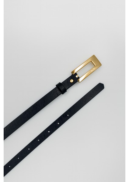 Ince Siyah Suni Deri Kadın Kemeri – Kare Tokalı Klasik ve Günlük Kullanım Için modelleri