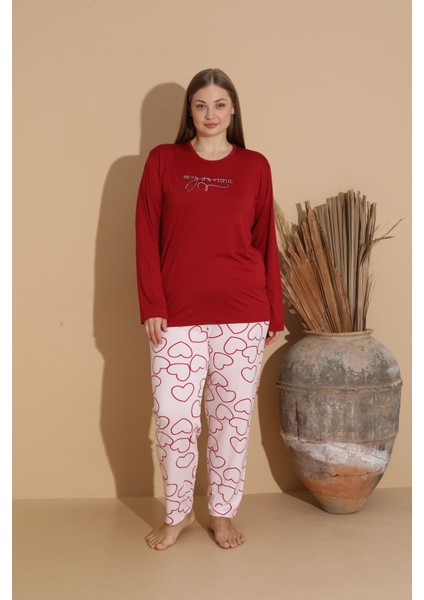 Boyraz Battal Beden Milan Kırmızı Pijama Takımı