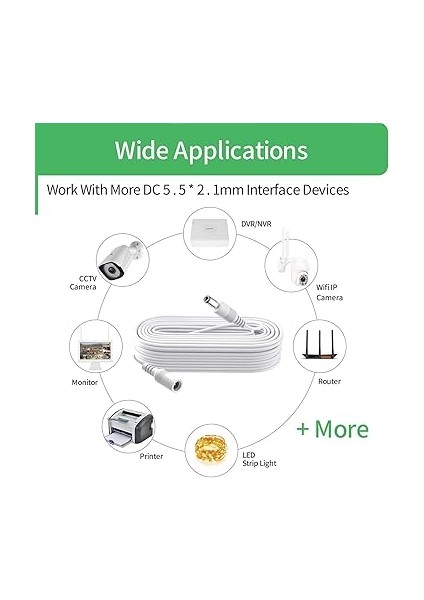 Cctv Güvenlik Kamerası Dvr Bağımsız, Dc Uzatma Kablosu 5.5mm x 2.1mm, Beyaz indirimleri