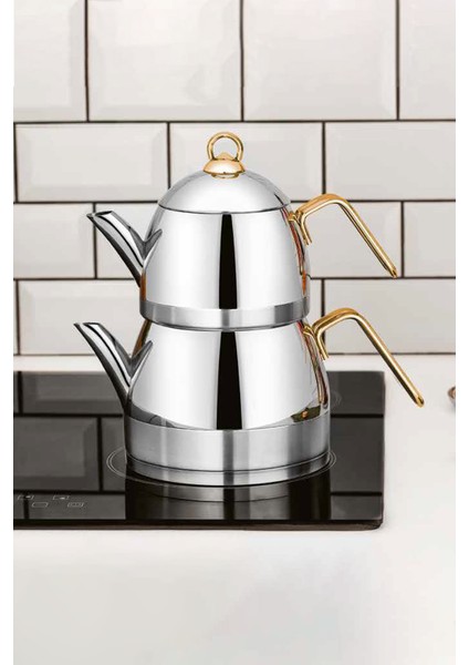 Zümrüt Çaydanlık 18/10 Paslanmaz Çelik Orta Boy Gold Saplı