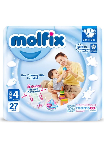 Molfix Bebek Bezi 3D Maxi 4 Beden Ikiz 27 Adet, Çok Renkli