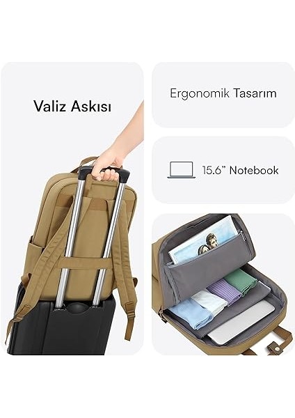 MCE-1523 Nova Eco Çevre Dostu Laptop Sırt Çantası 15.6 Inç, Ykk Fermuarlı Bilgisayar Sırt Çantası, Kadın ve Erkek Günlük Çanta, Okul ve Iş Çantası, Camel fırsatları