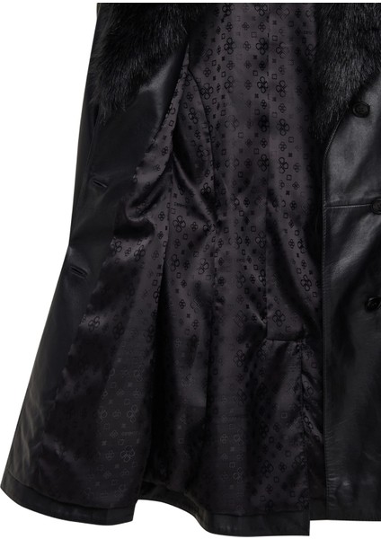 Valeria Kadın Siyah Yaka Kürklü Kemer Detaylı Deri Kaban 25WGE56181M