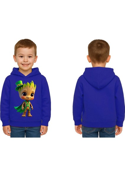 Unisex Groot Baskılı Çocuk Swaetshirt Kapüşonlu 3 Iplik Şardonlu