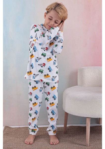 108 Erkek Çocuk Uzun Kollu Bisiklet Yaka Pijama Takım-Beyaz fiyatları