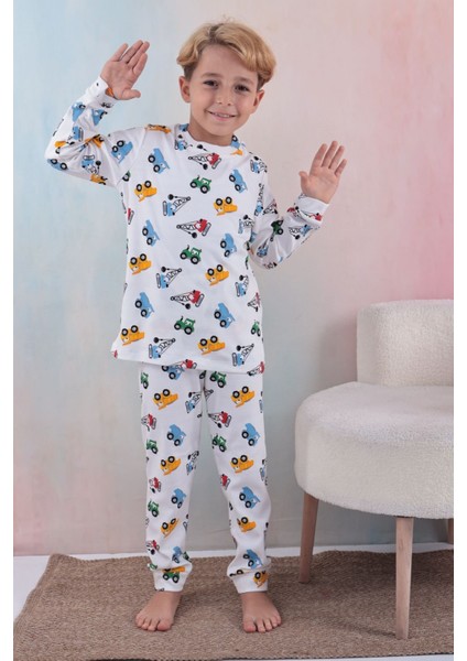 108 Erkek Çocuk Uzun Kollu Bisiklet Yaka Pijama Takım-Beyaz modelleri