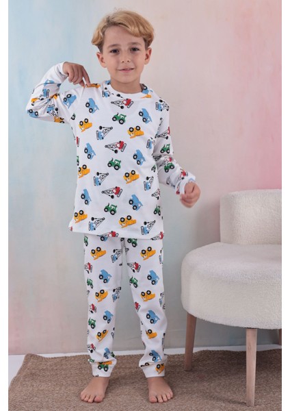 108 Erkek Çocuk Uzun Kollu Bisiklet Yaka Pijama Takım-Beyaz fırsatları