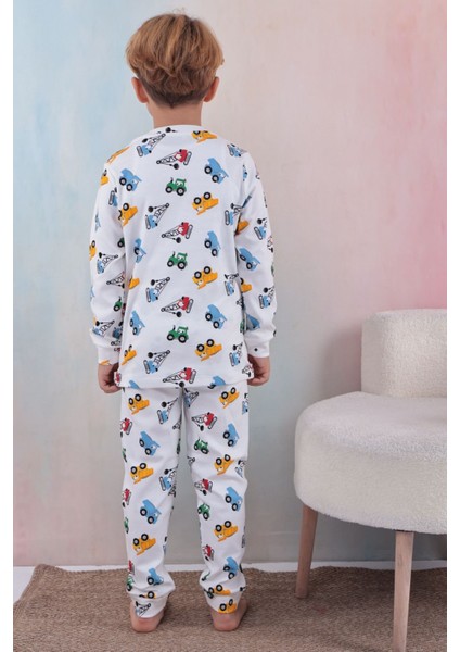 108 Erkek Çocuk Uzun Kollu Bisiklet Yaka Pijama Takım-Beyaz indirimleri