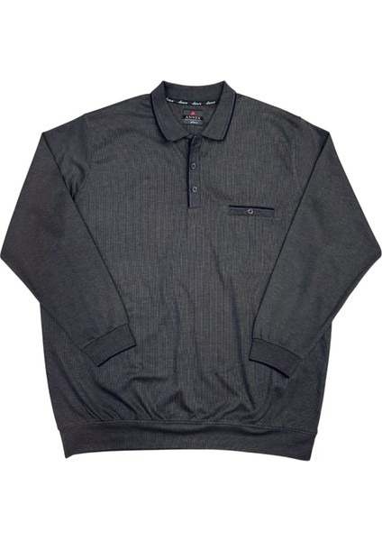 Büyük Beden Polo Yakalı Düğme Kapama Cepli Pamuklu Erkek Kazak