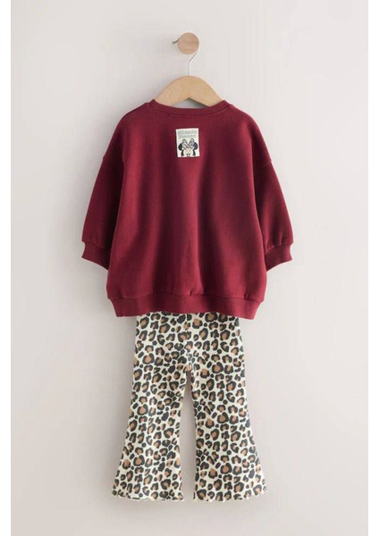 Mnn Leopar Taytlı Kız Çocuk 2 li takım - Bordo fiyatları