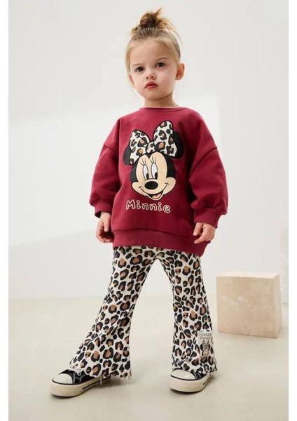 Mnn Leopar Taytlı Kız Çocuk 2 li takım - Bordo modelleri