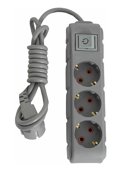 3lü Anahtarlı Grup Priz 3 Metre 16A 250V, Üçlü Topraklı Uzatma Kablosu 3 Metre (Gri) fiyatları