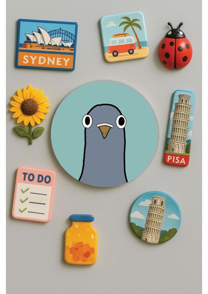 Modern ve Dekoratif Yuvarlak Buzdolabı Magneti Magnet Büyük Boy 10X10 cm - Martı