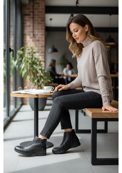 Velikundura Hakiki Deri Siyah Kauçuk Taban Kadın Bot fiyatları