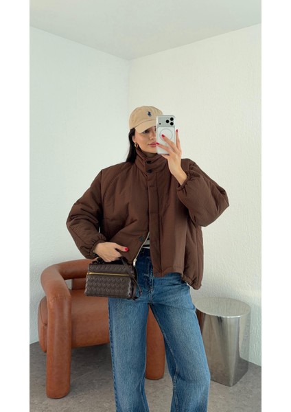 Kahverengi Oversize Şişme Mont