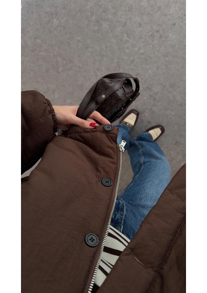 Kahverengi Oversize Şişme Mont modelleri