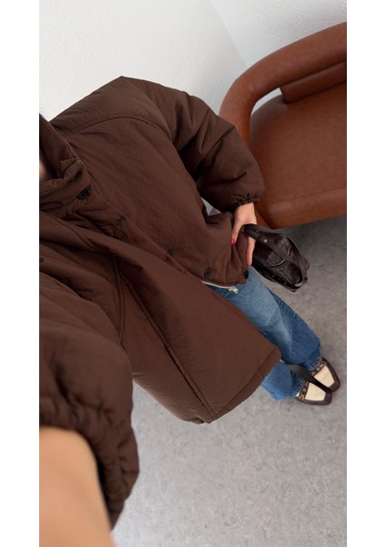 Kahverengi Oversize Şişme Mont fırsatları