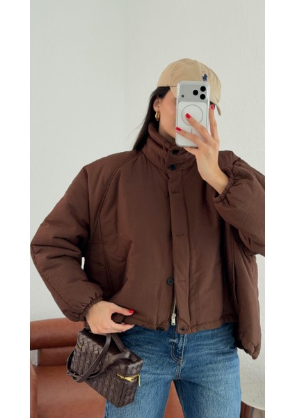 Kahverengi Oversize Şişme Mont