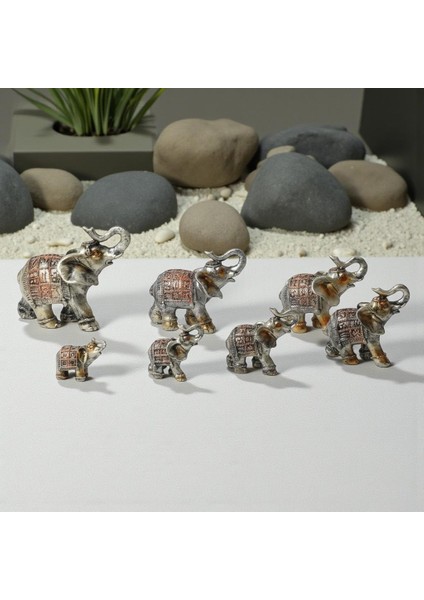 Lüks Motif Işlemeli Feng Shui 7’li Şans Bereket Fil Heykeli Biblo Seti Ev Ofis Yeni Yıl Hediyesi 8