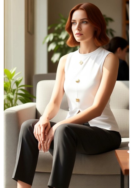 Yazlık Kadın Örme Yelek Regular Kalıp Bisiklet Yaka Scuba Krep Kumaş Dayanıklı Malzeme