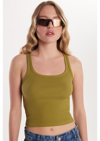 Kadın Slim Fit Dar Kesim Ince Askılı U Yaka Yeşil Body Atlet fiyatları