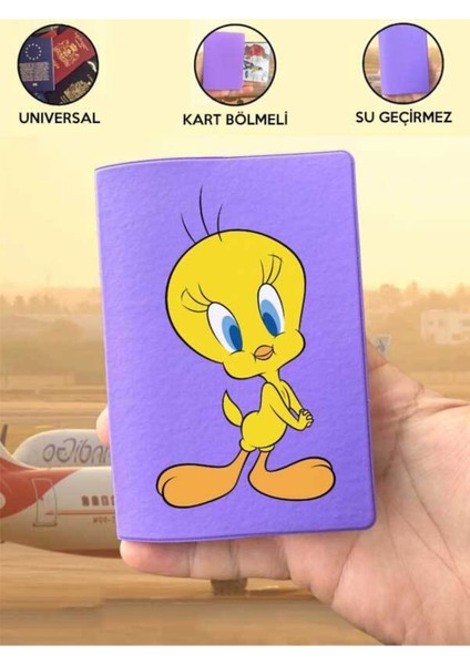 Tüm Ülke Pasaportlarına Uyumlu Tweety Mor Vinleks Pasaport Kılıfı Kabı fırsatları