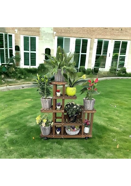 Ahşap (Çam) Ceviz Renk 6 Katlı Bitki Standı, Kilitlenebilir Tekerlekler + Mini Bahçe Seti + My Bead Kokulu Mum 50 cc fiyatları