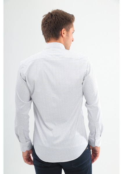 Slimfit Beyaz Lacivert Kareli Erkek Gömlek Likralı Dar Kesim Yapısıyla AS045085/19 modelleri