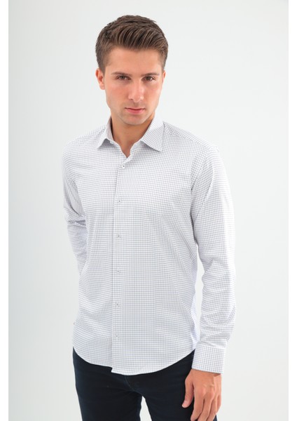 Slimfit Beyaz Lacivert Kareli Erkek Gömlek Likralı Dar Kesim Yapısıyla AS045085/19 indirimleri