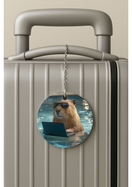 Pleksi Zincirli Bavul Etiketi Seyahat Tatil Için Tasarım Valiz Etiketi Capibarra