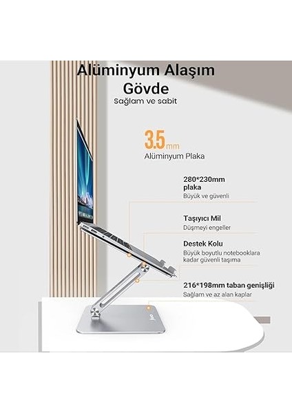 Alüminyum Notebook Standı Yükseklik ve Eğim Ayarlı Ergonomik Metal Laptop Standı 11-17 Inch Arası Notebook Dizüstü Bilgisayar Standı, Ayarlanabilir fiyatları