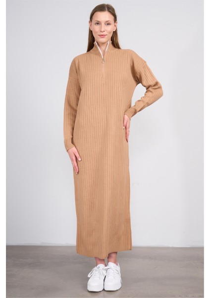 K26 9050 Camel Kadın Uzun Kazak Elbıse fiyatları