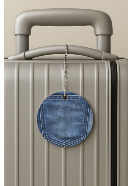 Pleksi Zincirli Bavul Etiketi Seyahat Tatil Için Tasarım Valiz Etiketi Blue Jean