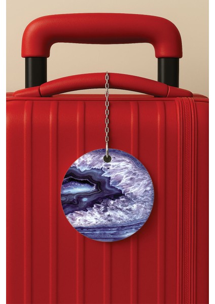 Desenli Baskılı Pleksi Zincir Aparatlı Bavul Etiketi Valiz Etiketi Utila Mermer