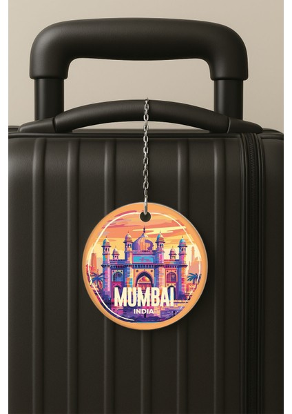 Mumbai Desenli Uv Baskılı Pleksi Bavul Etiketi Seyahat Tatil Valiz Etiketi