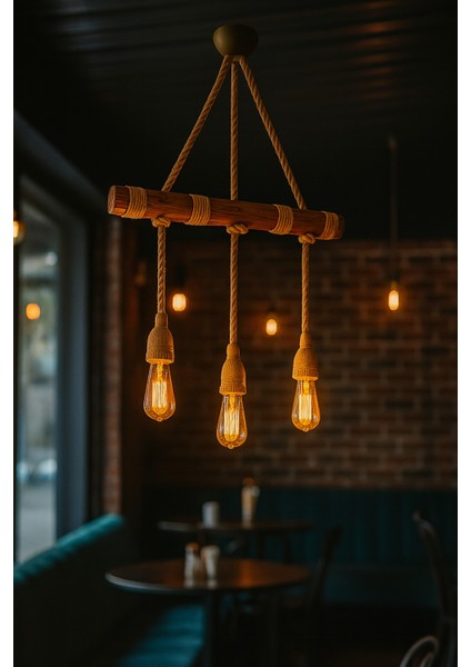 Jüt Halatlı Sarkıt Ahşap Avize Sarkıt Lamba Bohem Tarzı Rustik 3 Lü Aydınlatma fiyatları