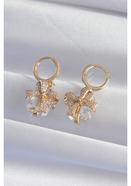 Pirinç Gold Renk İri Zirkon Taşlı Fiyonk Model Halka Küpe fiyatları