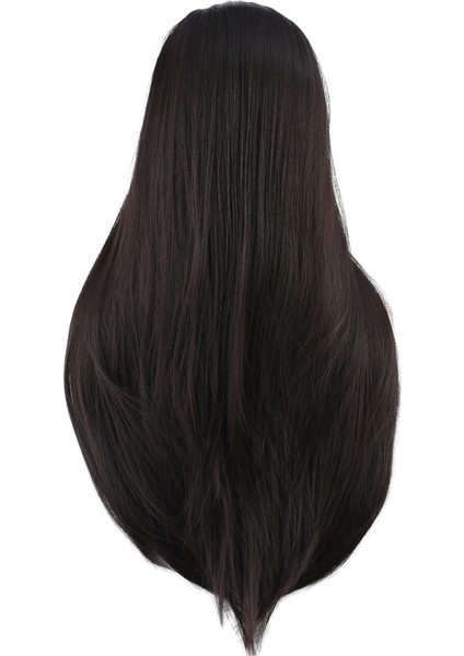 Düz Perçemli Uzun Fiber Sentetik Peruk - Kahverengi indirimleri