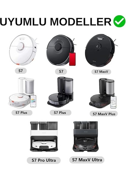 S7 S7 Maxv S7 Plus S7 Maxv Ultra Siyah Uyumlu Yedek Fırça Hepa Filtre Mop Seti-8 Parça fiyatları