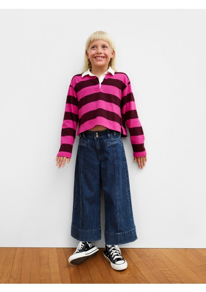 Kız Çocuk Lacivert High Rise Stride Wide-Leg Ankle Jean Pantolon