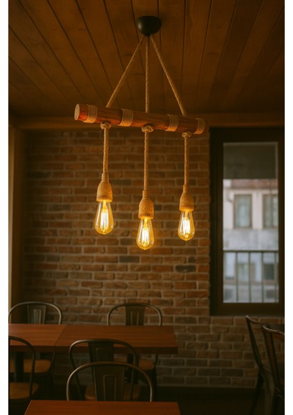 Jüt Halatlı Sarkıt Ahşap Avize Sarkıt Lamba Bohem Tarzı Rustik 3 Lü Aydınlatma fırsatları