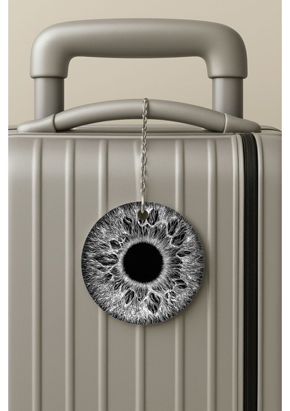 Pleksi Zincirli Bavul Etiketi Seyahat Tatil Için Tasarım Valiz Etiketi Gri Siyah Bakış